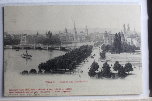 AK Zürich Utoquai und Quaibrücke 1905 gebraucht #PD885