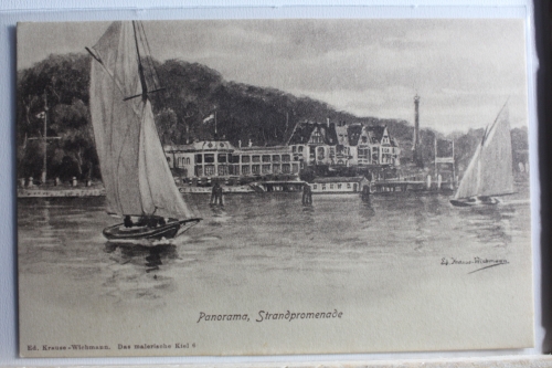 AK Kiel Panorama, Strandpromenade Künstlerkarte ungebraucht #PD899