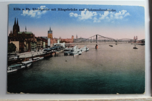 AK Köln Rheinpartie mit Hängebrücke und Hohenzollernbrücke ungebraucht #PD967