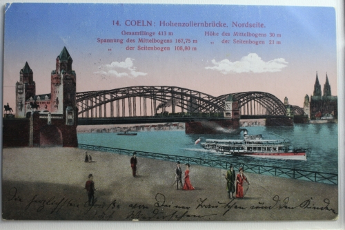 AK Köln Hohenzollernbrücke Nordseite Feldpost 1916 gebraucht #PE004