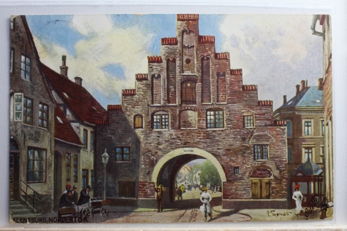 AK Flensburg Nordertor Künstlerkarte 1910 gebraucht #PE073