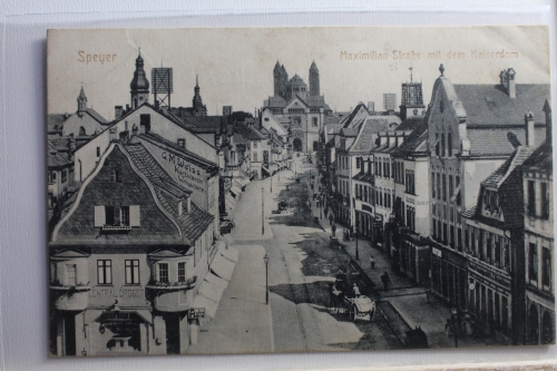 AK Speyer Maximilian Straße mit dem Kaiserdom 1915 gebraucht #PE067