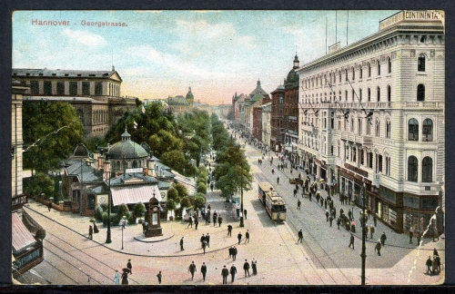 AK Hannover Georgstrasse mit Cafe Kröpcke 13.9.1908 gebraucht #IU965