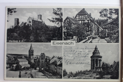 AK Eisenach Mehrbildkarte (Wartburg, Karlsplatz u.s.w.) 1937 gebraucht #PE281