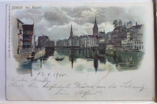 AK Zürich bei Nacht 1900 gebraucht #PE291