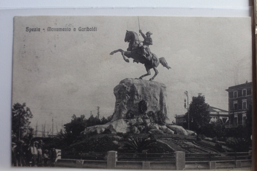 AK La Spezia Denkmal für Giuseppe Garibaldi 1914 gebraucht #PE295