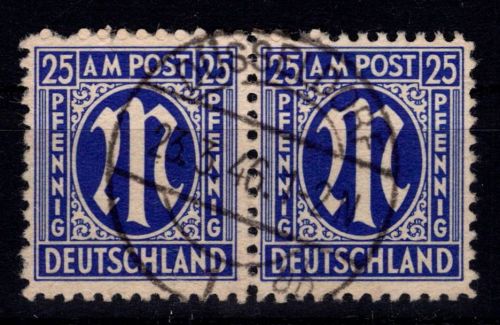 Bi-Zone 9 z III gestempelt Paar mit Plattenfehler, geprüft Hettler BPP #DHG06