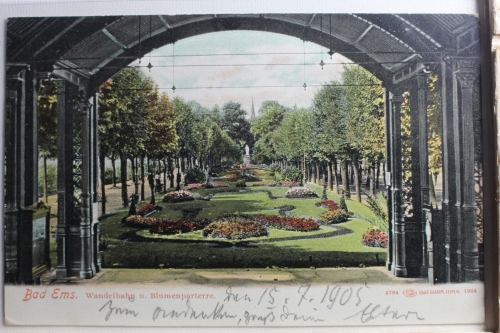 AK Bad Ems Wandelbahn und Blumenparterre 1905 gebraucht #PE413
