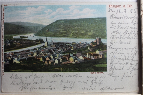 AK Bingen am Rhein Panorama u. Burg Klopp 1905 gebraucht #PE416