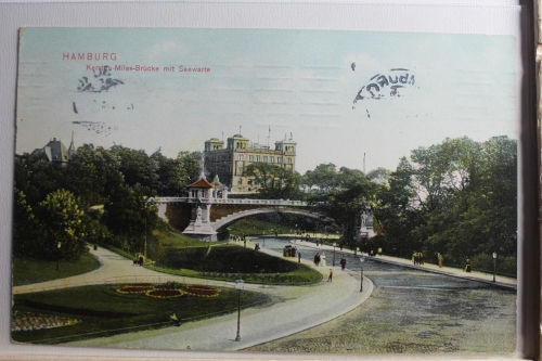 AK Hamburg Kersten Miles Brücke mit Seewarte 1909 gebraucht #PE432