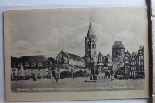 AK Eisenach Der Karlsplatz mt Nikolaikirche u. Lutherdenkmal ungebraucht #PE493
