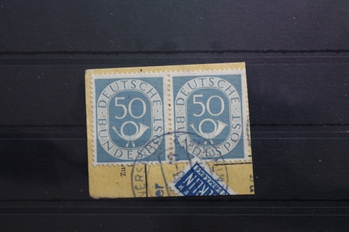 BRD 134 gestempelt waagerechtes Paar auf Paketkarte Bundesrepublik #SH746