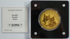 Medaille Motiv Benedikt, 999er Gold 1/200 oz, mit Zertifikat im Folder #EAA11