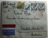 Deutsches Reich 535, 2x 541 auf Brief als Mischfrankatur Müritz Zeppelin #BA208