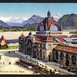 AK Luzern, Schweiz Bahnhof am Vierwaldstätter See, Alpen um 1900 gebraucht #HU273