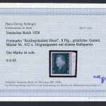 Deutsches Reich 412 z mit Falz Befund Schlegel #JK232