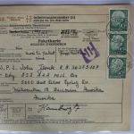 BRD 193 auf Paketkarte senkrechter 3er Streifen #BC808