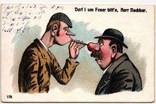 AK Deutschland Derf i um Feuer bitt´n, Herr Nachbar 1909 gebraucht #PM733
