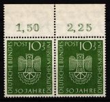 BRD Bund 163 postfrisch als Paar, OR angetrennt, geprüft Schlegel BPP #IX909