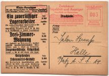 Deutsches Reich auf Postkarte Freistempler Zwickauer Tageblatt #KD152