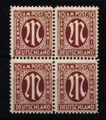 Bi-Zone 22 Dz postfrisch im 4er Block, Attest Wehner BPP #KW291