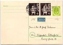 BRD Bund 123, 128 auf Postkarte portogerecht, 193 als Paar #NB496