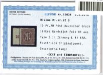 Bi-Zone 22 D postfrisch Befund Hettler VP #NR502