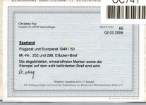 Saarland 252, 298 auf Brief Befund Ney BPP #OC741