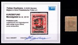Memel 231 III mit Falz Kurzbefund Huylmans BPP #OG556