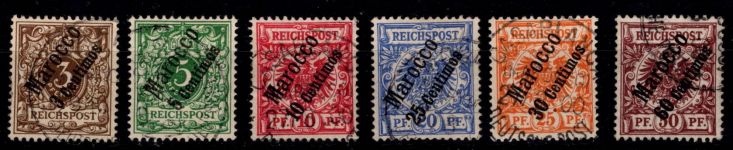 Deutsche APA Marokko 1-6 gestempelt teilweise geprüft u.a. Bothe BPP #OG584