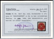Preußen 16 gestempelt mit selt. rotem K2 Christianstadt, Befund Flemming #NS900