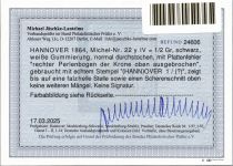 Hannover 22 y IV gestempelt Plattenfehler IV, Befund Jäschke BPP #OO401