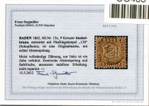 Baden 15 c gestempelt Befund Stegmüller BPP #OO435