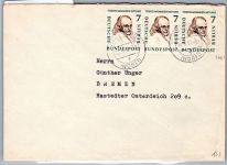 Berlin 163 auf Brief als Mehrfachfrankatur im waagerechten 3er Streifen #OR469