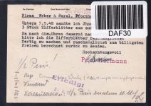 Französische Zone Baden 15 auf Postkarte Mehrfachfrankatur #DAF30