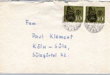 BRD Bund 308 auf Brief als Mehrfachfrankatur waagerechtes Paar #DCK17