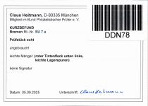 Bremen SU 7 a als Ganzsache Kurzbefund Heitmann BPP #DDN78