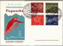 BRD Bund 332-335 auf Ausstellungskarte Ski Flugwoche Oberstdorf mit SSt. #DDV67