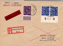 Alliierte Besetzung 934 HAN 4027.46 2 u.a. auf Brief Einschreiben Eilbote #DDW27