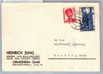 Saarland 242, 248 auf Postkarte als Mischfrankatur portogerecht #DEA44