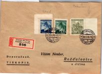 Böhmen und Mähren 20 Ecke 1, 23, 33 Pl.-St. auf Brief Einschreiben #DEB56