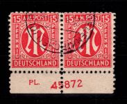 Alliierte Besetzung Bizone 8 z Pl.-Nr. UR gestempelt gepr. Hettler BPP #DEC56