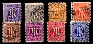 Alliierte Besetzung Bizone 1x- 9x gestempelt gepr. Hettler BPP #DEC58