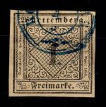 Württemberg 1 b I gestempelt tiefst geprüft Irtenkauf BPP #DEL13