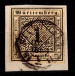 Württemberg 1 b gestempelt tief geprüft Heinrich BPP #DEL15