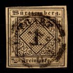 Württemberg 1 c gestempelt doppelt tief geprüft Heinrich BPP #DEL16