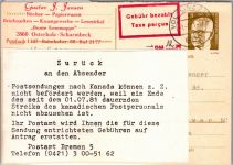 Berlin P 86 F als Ganzsache Retour Poststreik Kanada #DBO21