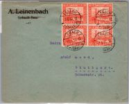 Saargebiet 98 im 4er Block auf Brief als Mehrfachfrankatur #DCH01