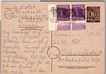 Alliierte Bestzung 37 I im Paar Ecke 3 als Ganzsache Zusatzfrankatur #DCH15