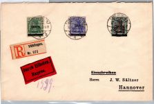 Saargebiet 4, 8, 15 auf Brief als Mischfrankatur Einschreiben Eilbote #DCI98